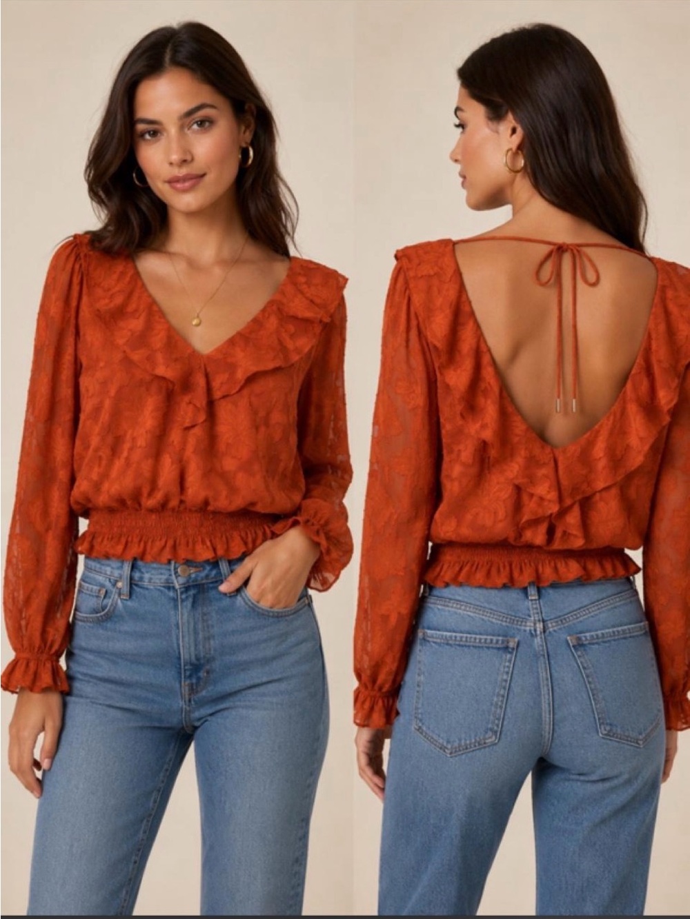 Anthropologie Textured Floral Ruffle Blouse Top Shirt Sz S Smocked Waist V Neck